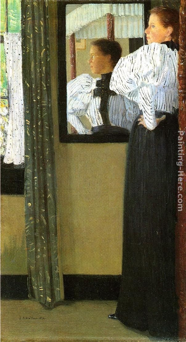 Face Reflected in a Mirror painting - Julian Alden Weir Face Reflected in a Mirror art painting